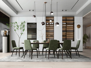 现代简约极简风格餐厅圆桌餐边柜