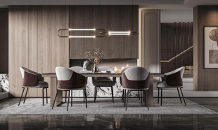 现代简约极简风格餐厅圆桌餐边柜