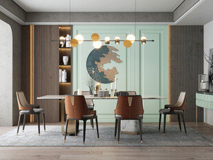 现代简约极简风格餐厅圆桌餐边柜