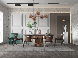 现代简约极简风格餐厅圆桌餐边柜