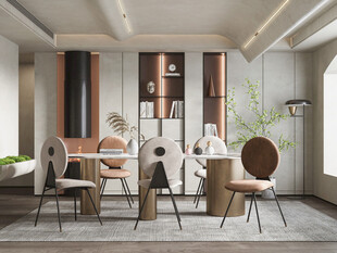 现代简约极简风格餐厅圆桌餐边柜