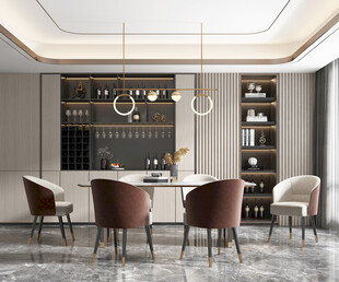 现代简约极简风格餐厅圆桌餐边柜