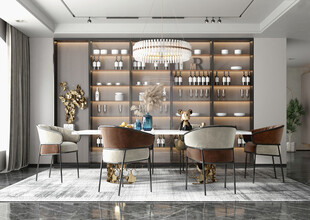 现代简约极简风格餐厅圆桌餐边柜