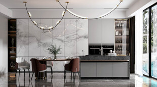 现代简约极简风格餐厅圆桌餐边柜