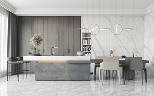 现代简约极简风格餐厅圆桌餐边柜