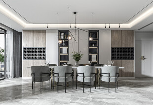 现代简约极简风格餐厅圆桌餐边柜