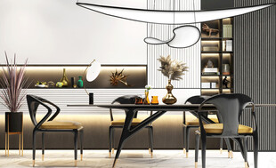 现代简约极简风格餐厅圆桌餐边柜