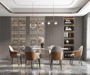 现代简约极简风格餐厅圆桌餐边柜