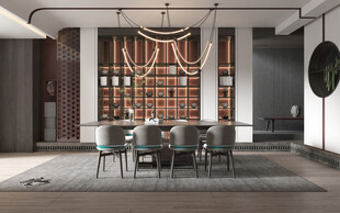 现代简约极简风格餐厅圆桌餐边柜