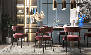 现代简约极简风格餐厅圆桌餐边柜