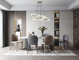 现代简约极简风格餐厅圆桌餐边柜