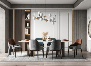 现代简约极简风格餐厅圆桌餐边柜