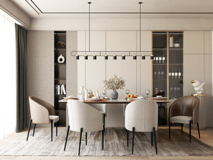 现代简约极简风格餐厅圆桌餐边柜