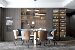 现代简约极简风格餐厅圆桌餐边柜