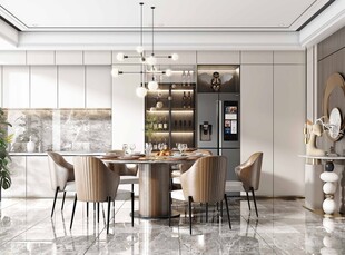 现代简约极简风格餐厅圆桌餐边柜