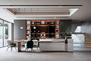 现代简约极简风格餐厅圆桌餐边柜