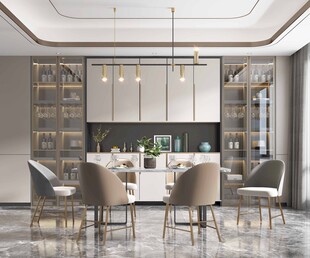 现代简约极简风格餐厅圆桌餐边柜