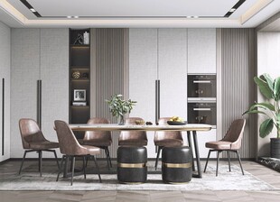 现代简约极简风格餐厅圆桌餐边柜