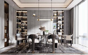 现代简约极简风格餐厅圆桌餐边柜