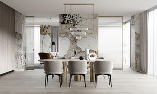 现代简约极简风格餐厅圆桌餐边柜