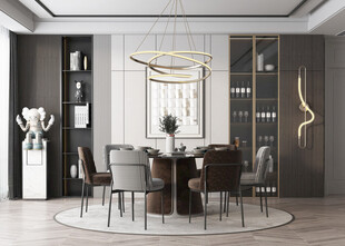 现代简约极简风格餐厅圆桌餐边柜