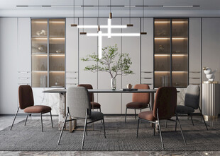 现代简约极简风格餐厅圆桌餐边柜