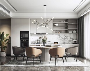 现代简约极简风格餐厅圆桌餐边柜