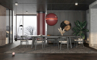 现代简约极简风格餐厅圆桌餐边柜