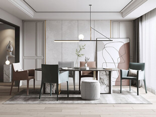 现代简约极简风格餐厅圆桌餐边柜