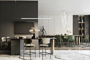 现代简约极简风格餐厅圆桌餐边柜