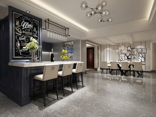 欧美厨房家居装修餐厅圆桌餐边柜