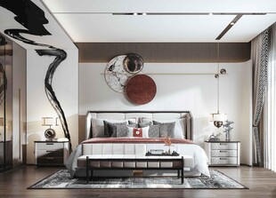 中复古式卧室空间极简现代简约风