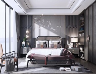 中复古式卧室空间极简现代简约风