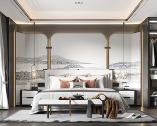 中复古式卧室空间极简现代简约风