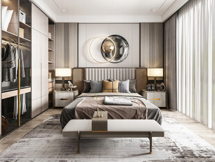 中复古式卧室空间极简现代简约风