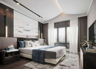 中复古式卧室空间极简现代简约风