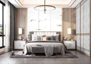 中复古式卧室空间极简现代简约风