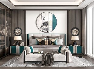 中复古式卧室空间极简现代简约风