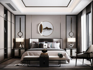 中复古式卧室空间极简现代简约风
