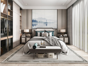 中复古式卧室空间极简现代简约风