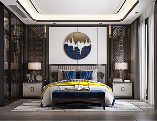 中复古式卧室空间极简现代简约风