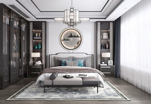 中复古式卧室空间极简现代简约风