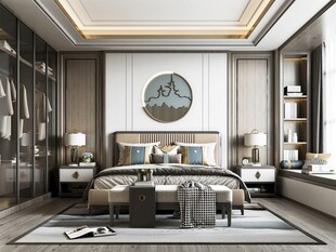 中复古式卧室空间极简现代简约风