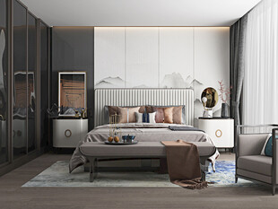 中复古式卧室空间极简现代简约风