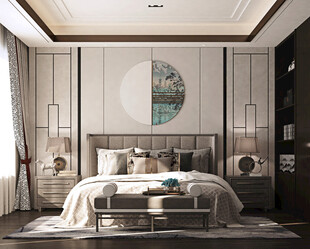 中复古式卧室空间极简现代简约风