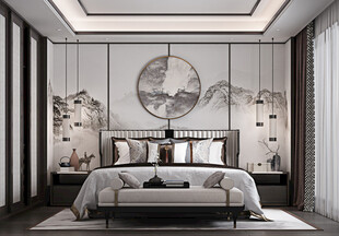 中复古式卧室空间极简现代简约风