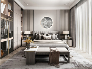 中复古式卧室空间极简现代简约风
