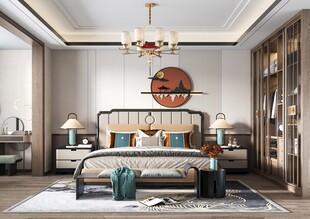 中复古式卧室空间极简现代简约风