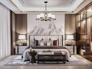 中复古式卧室空间极简现代简约风