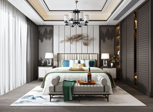 中复古式卧室空间极简现代简约风